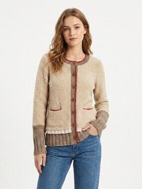 Anthropologie Charlie & Robin Wool Blend Oatmeal Knit Cardigan Sweater - XS